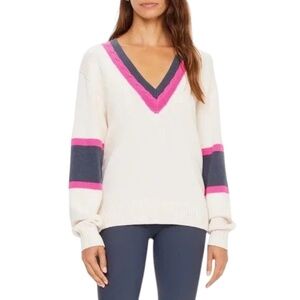 The Upside Organic Knit Lotus Intarsia Pullover V Neck Sweater XS